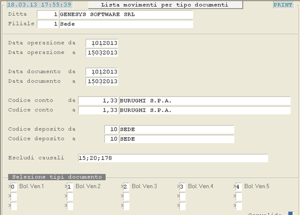 Lista Movimenti per Tipo Documento: 2° videata