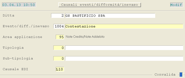 Causali Difformità/Inevaso