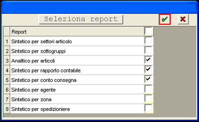 Window selezione report