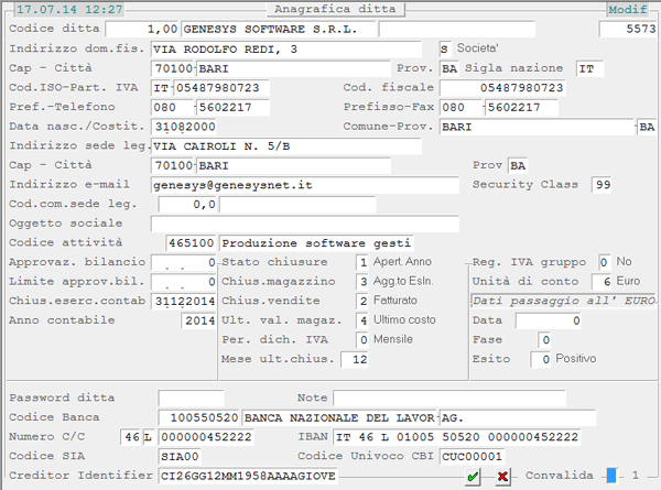Anagrafica Ditta: 1° videata