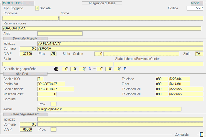 Fornitori: Anagrafica di Base