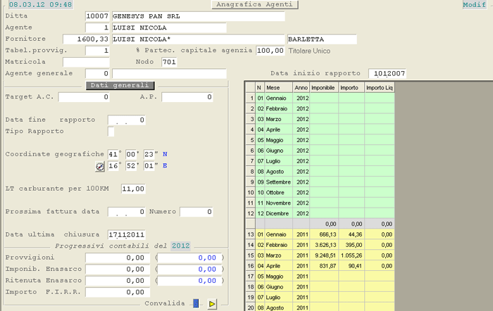 Anagrafica Agenti: 1° videata