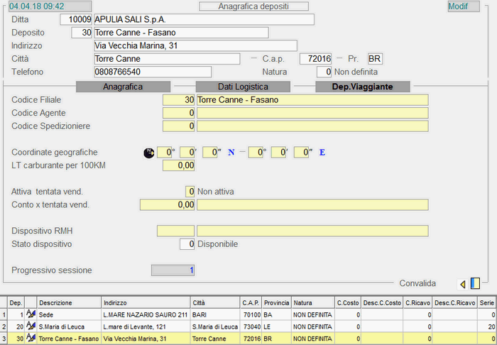 Anagrafica Depositi - 3° videata