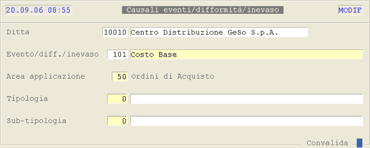 Causali Difformità/Inevaso