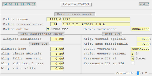Tabella Comuni: 2º videata