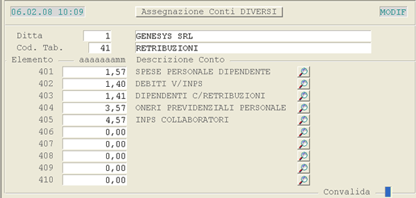 Dati di Servizio: Assegnazione Conti Standard Diversi