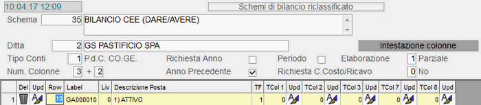 Definizione Schema di Bilancio Riclassificato: inserimento Poste