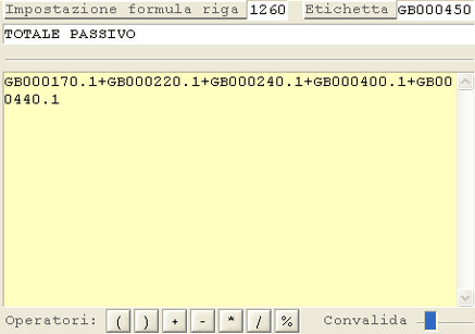 Window d'impostazione Formula