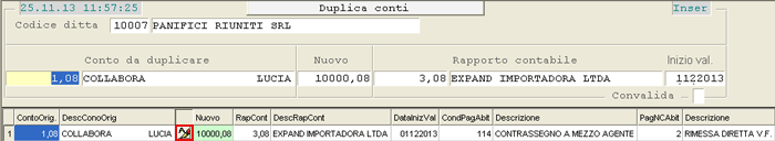 Duplica Conto: videata di selezione