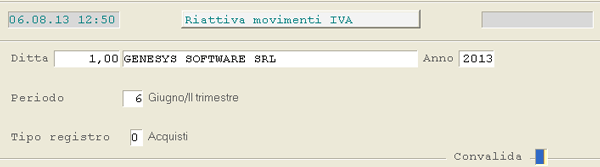 Riattiva Movimenti IVA: videata di selezione