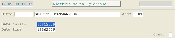 Riattiva Movimenti Giornale: videata di selezione