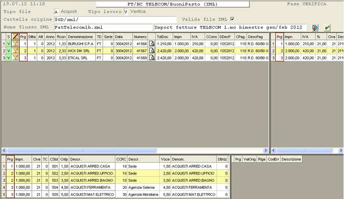 Import Fatture/Note Credito Telecom: fase di Validazione file XML