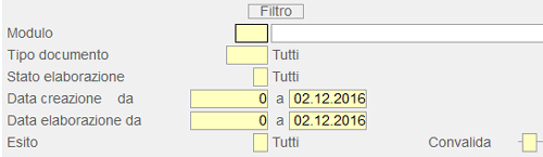 Log Flussi: videata parametri di filtro