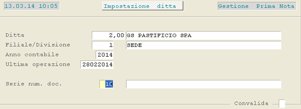 Immissione Prima Nota: impostazioni preliminari