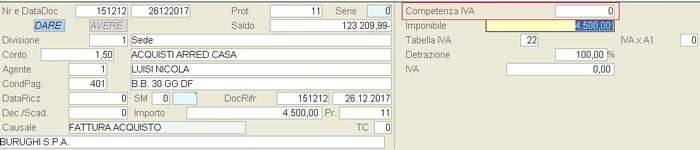 Immissione Prima Nota: impostazione Periodo di competenza IVA