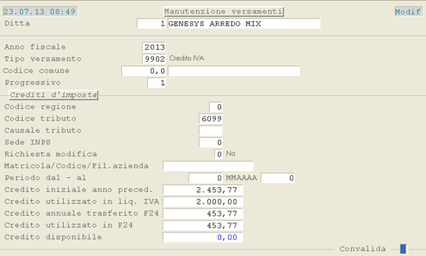 Manutenzione Versamento Credito IVA