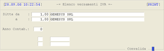 Videata di selezione per la stampa dell'Elenco Versamenti I.V.A.