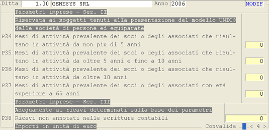 Parametri Imprese - Sezioni II e III