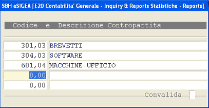 Window per l'inserimento delle contropartite