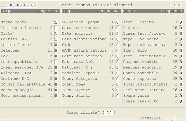 Videata di selezione per la stampa in modalità Dinamica