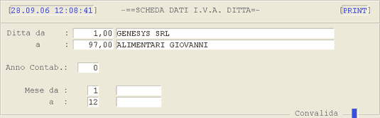 Videata di selezione per le Stampe Utilità Ditta