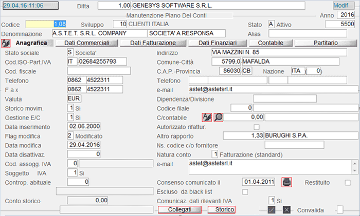 Clienti: Dati Anagrafici - 1° videata