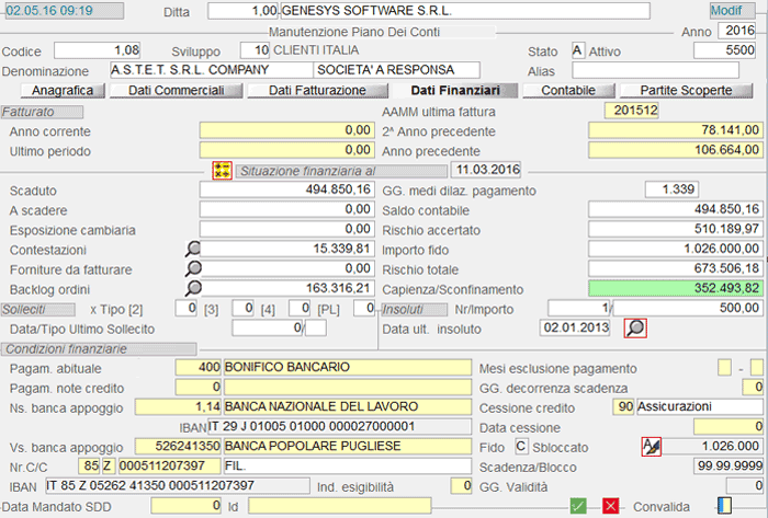 Clienti: Dati Finanziari - 4° videata