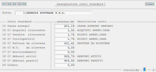 Assegnazione Conti Standard Diversi