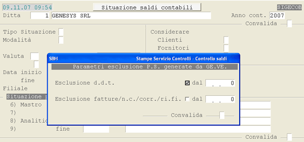 Tabulato di Controllo Clienti/Fornitori: window d'impostazione Parametri