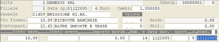 Emissione Ri. Ba.: impostazione dati