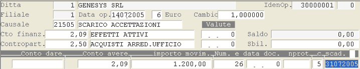 Scarico Accettazione: impostazione dati
