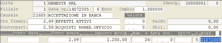 Presentazione Accettazione in Banca: impostazione dati