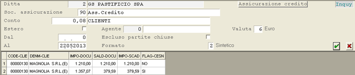 Export Cessioni SIAC: Inquiry in Formato Sintetico
