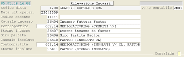 Import Incassi da Mediofactoring SpA