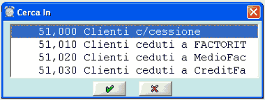 Selezione del conto cessione