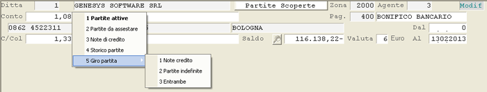 Manutenzione Partite Scoperte: window selezione tipo partita