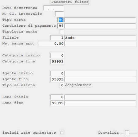 Scadenzario: window Parametri Filtro