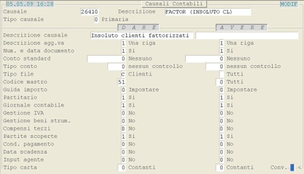 Causale 26.410 - Factor (Insoluto CL)