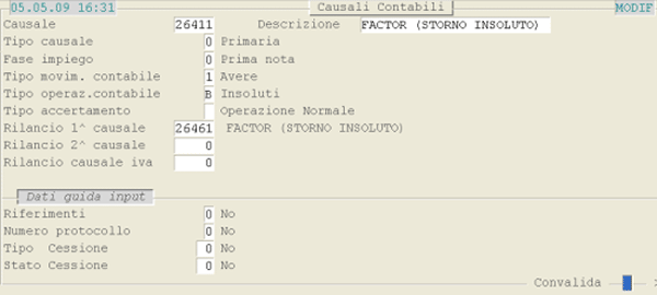 Causale 26.411 - Factor (Storno Insoluto)