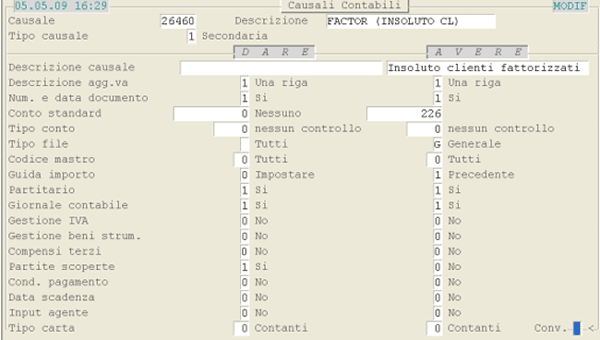 Causale 26.460 - Factor (Insoluto CL)