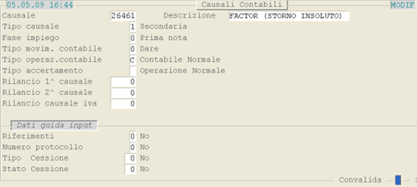 Causale 26.461 - Factor (Storno Insoluto)