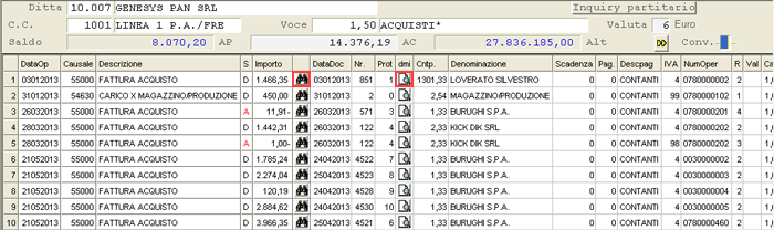 Inquiry Partitari Co.An.: visualizzazione data-grid