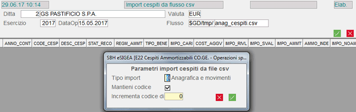 Import Cespiti da flusso csv: impostazioni iniziali