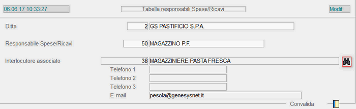 Tabella Responsabili Spese/Ricavi