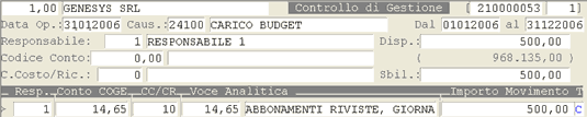 Immissione Budget: impostazione dati preliminari