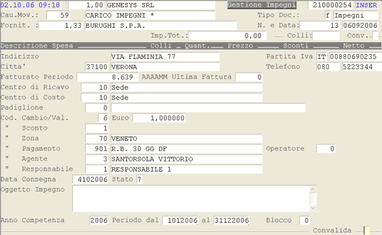 Emissione Impegni: impostazione dati preliminari