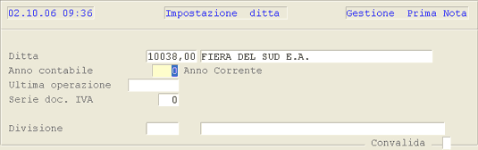 Validazione Impegni: impostazione ditta