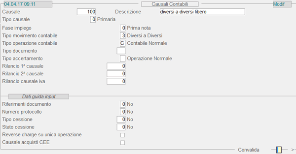 Tabella Causali Contabili: 1° videata