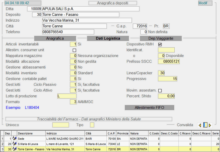 Anagrafica Depositi - 2° videata
