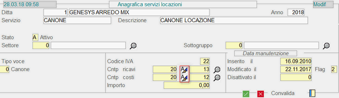 Anagrafica Servizi Locazione